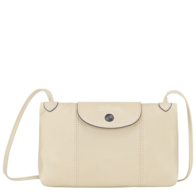 Beige Longchamp Le Pliage Cuir Women's Crossbody Bags | US-6041AOT