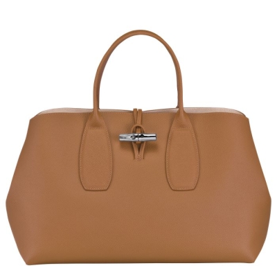 Beige Longchamp Roseau L Women's Top-handle Bags | US-4016DTG