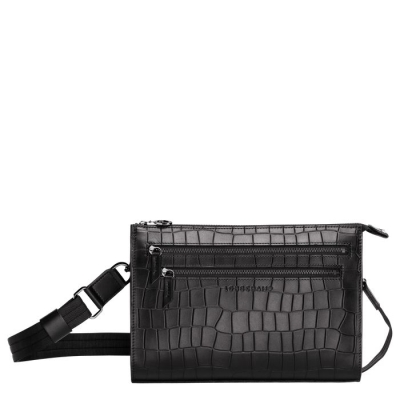 Black Longchamp Croco Block Women's Crossbody Bags | US-0356NQL