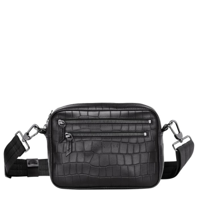 Black Longchamp Croco Block Women's Crossbody Bags | US-0453ZAH