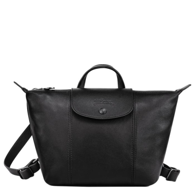 Black Longchamp Le Pliage Cuir Women's Backpacks | US-2395DRS