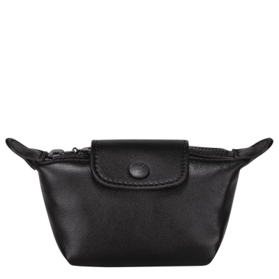 Black Longchamp Le Pliage Cuir Women's Cardholders & Coin Purses | US-3142APM