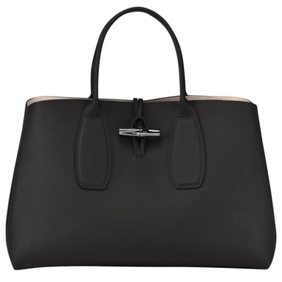 Black Longchamp Roseau L Women's Top-handle Bags | US-9280FCW