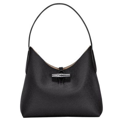 Black Longchamp Roseau M Women's Shoulder Bags | US-7629VIL