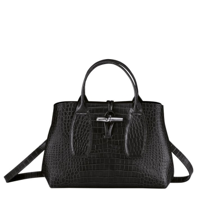 Black Longchamp Roseau M Women's Top-handle Bags | US-4017ACH