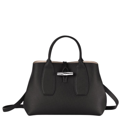 Black Longchamp Roseau M Women's Top-handle Bags | US-5024KVW