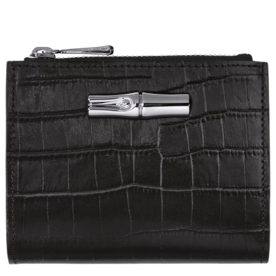 Black Longchamp Roseau Women's Wallets | US-1285SKL