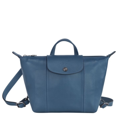 Blue Longchamp Le Pliage Cuir Women's Backpacks | US-0231GHT