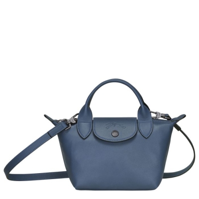 Blue Longchamp Le Pliage Cuir XS Women's Top-handle Bags | US-6982DSK