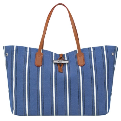Blue Longchamp Roseau Essential Rayé L Women's Shoulder Bags | US-8271CEV