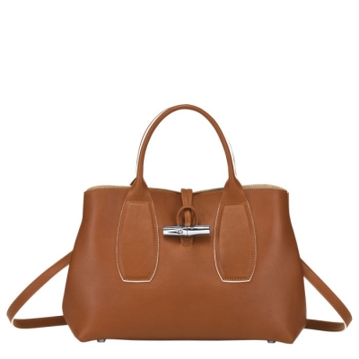 Brown Longchamp Roseau M Women's Top-handle Bags | US-0825GNA