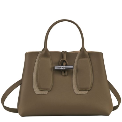 Brown Longchamp Roseau Shadow M Women's Top-handle Bags | US-4703ZQN