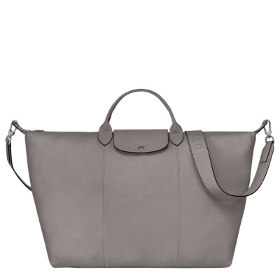 Grey Longchamp Le Pliage Cuir L Women's Travel Bags | US-6302GYW