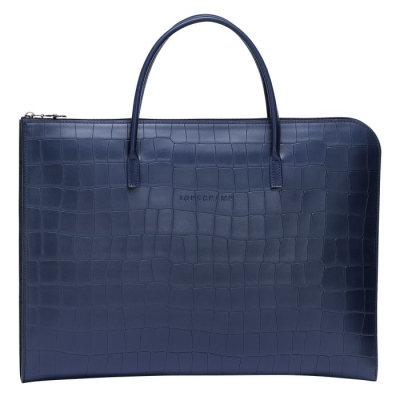 Navy Longchamp Croco Block S Women's Document Holders | US-1647SEF