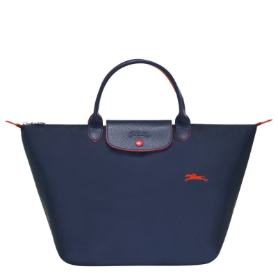 Navy Longchamp Le Pliage Club M Women's Top-handle Bags | US-8163VFT