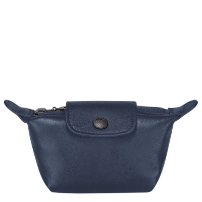 Navy Longchamp Le Pliage Cuir Women's Cardholders & Coin Purses | US-7985PIG