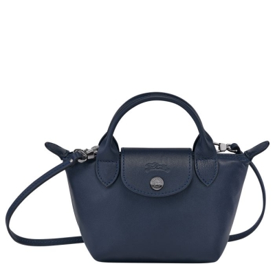 Navy Longchamp Le Pliage Cuir Women's Crossbody Bags | US-6493MKP