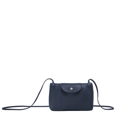 Navy Longchamp Le Pliage Cuir Women's Crossbody Bags | US-8024WXD