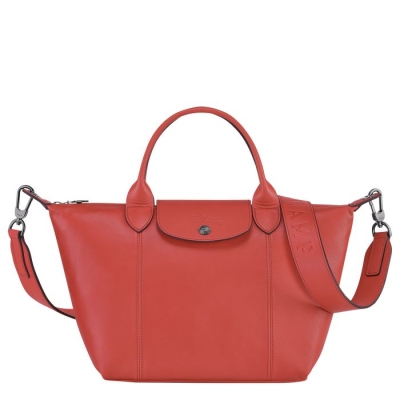 Red Longchamp Le Pliage Cuir S Women's Top-handle Bags | US-0619ECK