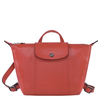 Red Longchamp Le Pliage Cuir Women's Backpacks | US-6104BTF